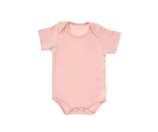 Tutete short-sleeved baby bodysuit with pink leaves