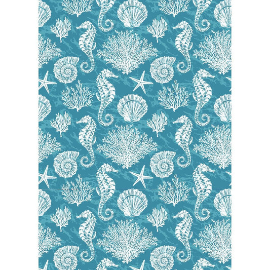 Seahorse, Coral and Seashell Tea Towel, 71x51cm