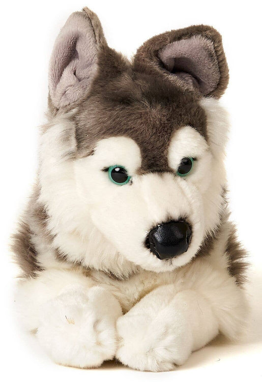 Peluche Husky gris couché