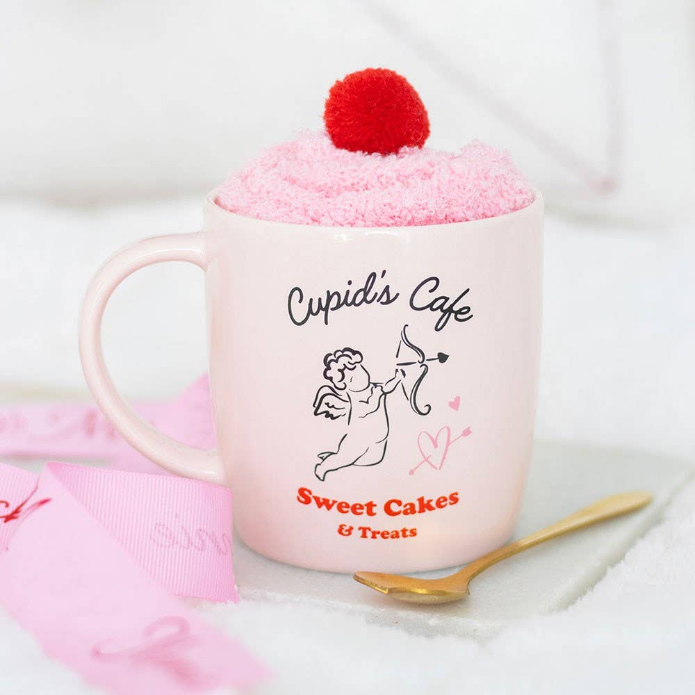 Set di tazza, cucchiaio e calzini Cupid's Café