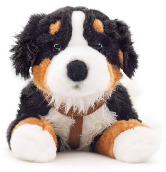 Reclining Bernese Mountain Dog plush toy (with harness)