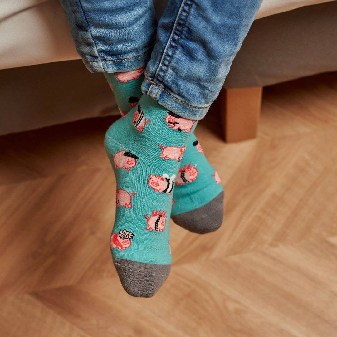 Boys' cotton socks, durable and fun. Pigs