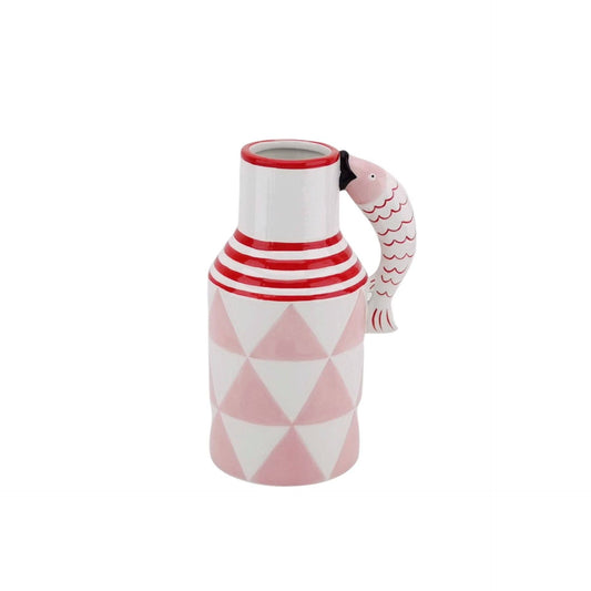 Vase - Carafe Poissons - Rose/Blanc/Rouge - 14x11x21,5cm