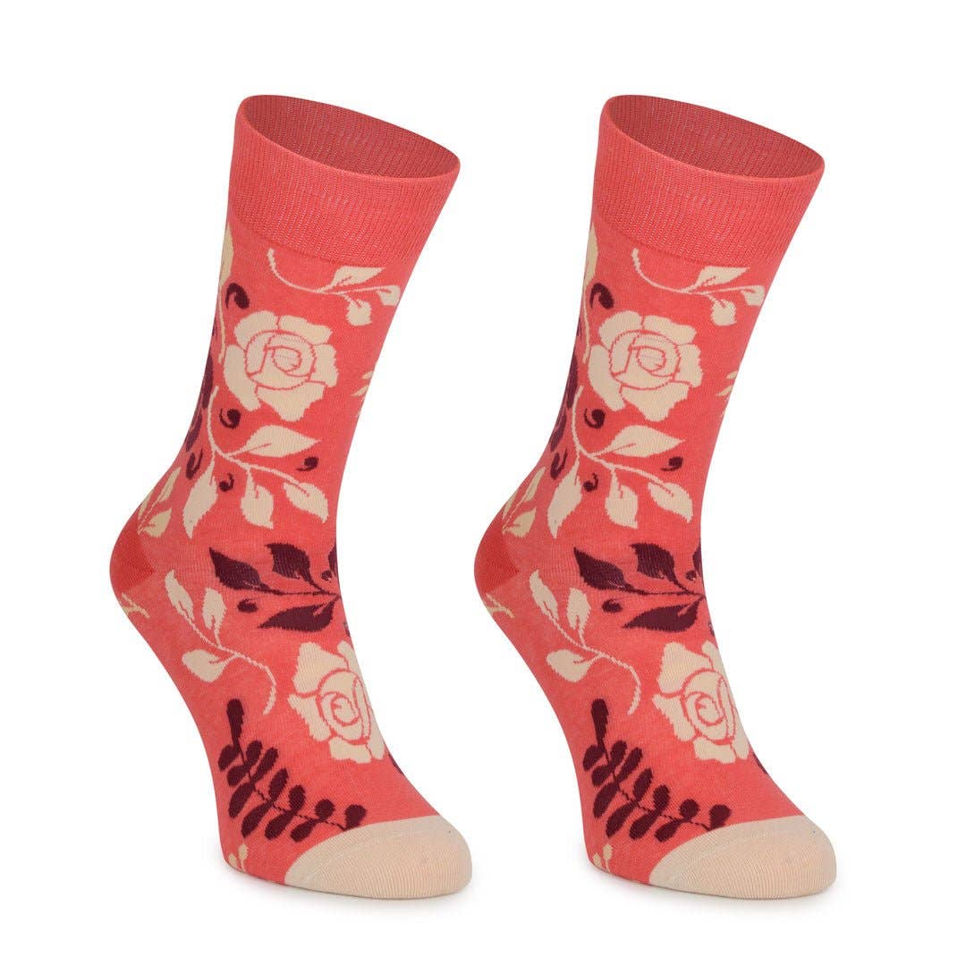 Unisex Mid-Calf Classic Cotton Socks - RED ROSES