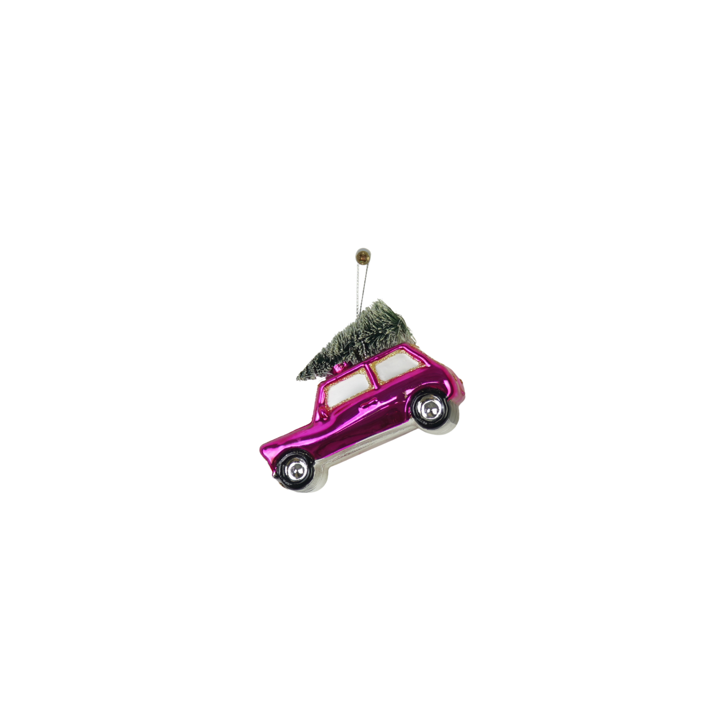 Boule de Noël Voiture Rose avec Sapin de Noël