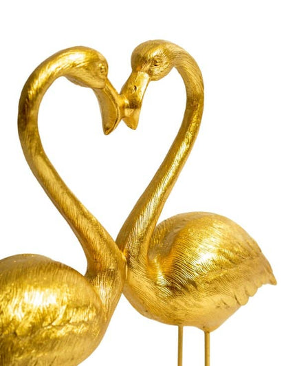 Paire de flamants roses "Cœur d'amour" en or antique