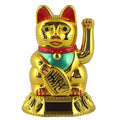 Chat Chanceux Solaire Doré 18cm