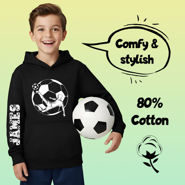 Fringoo Football Hoodie Black for Boys Cotton Rich Soft Hooded Sweatshirt - Black Football Sleeve