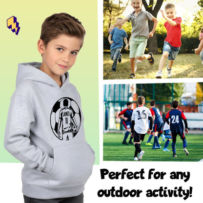 Fringoo Football Hoodie Grey for Boys Cotton Rich Soft Hooded Sweatshirt - Football Ball Boys Grey