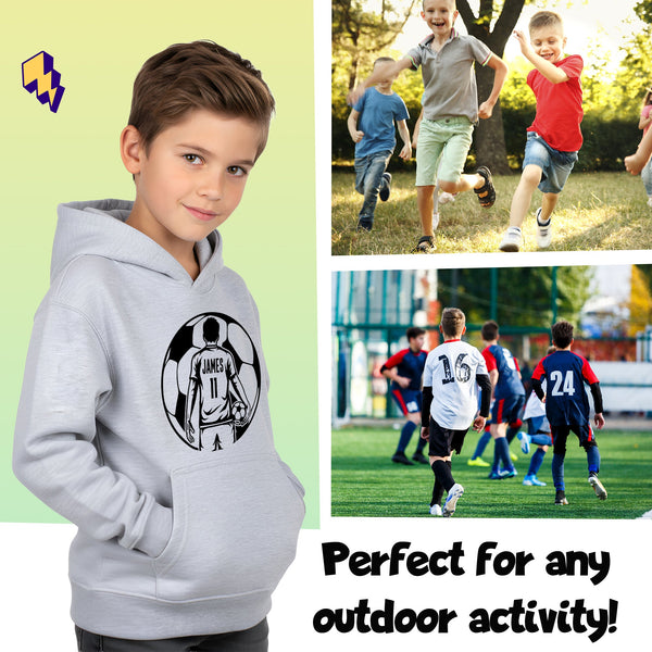 Fringoo Football Hoodie Grey for Boys Cotton Rich Soft Hooded Sweatshirt - Football Ball Boys Grey