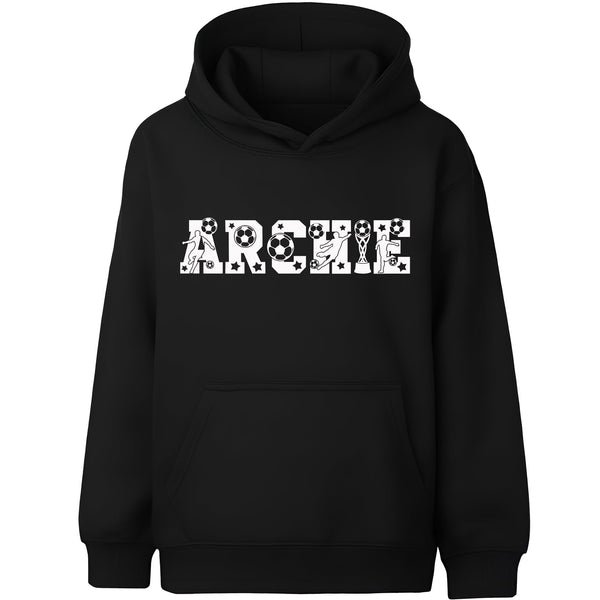 Fringoo Football Hoodie Black for Boys Cotton Rich Soft Hooded Sweatshirt - Football Alphabet Black