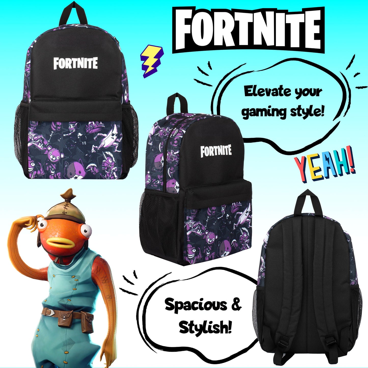 Fortnite violet Sac à dos scolaire garçon