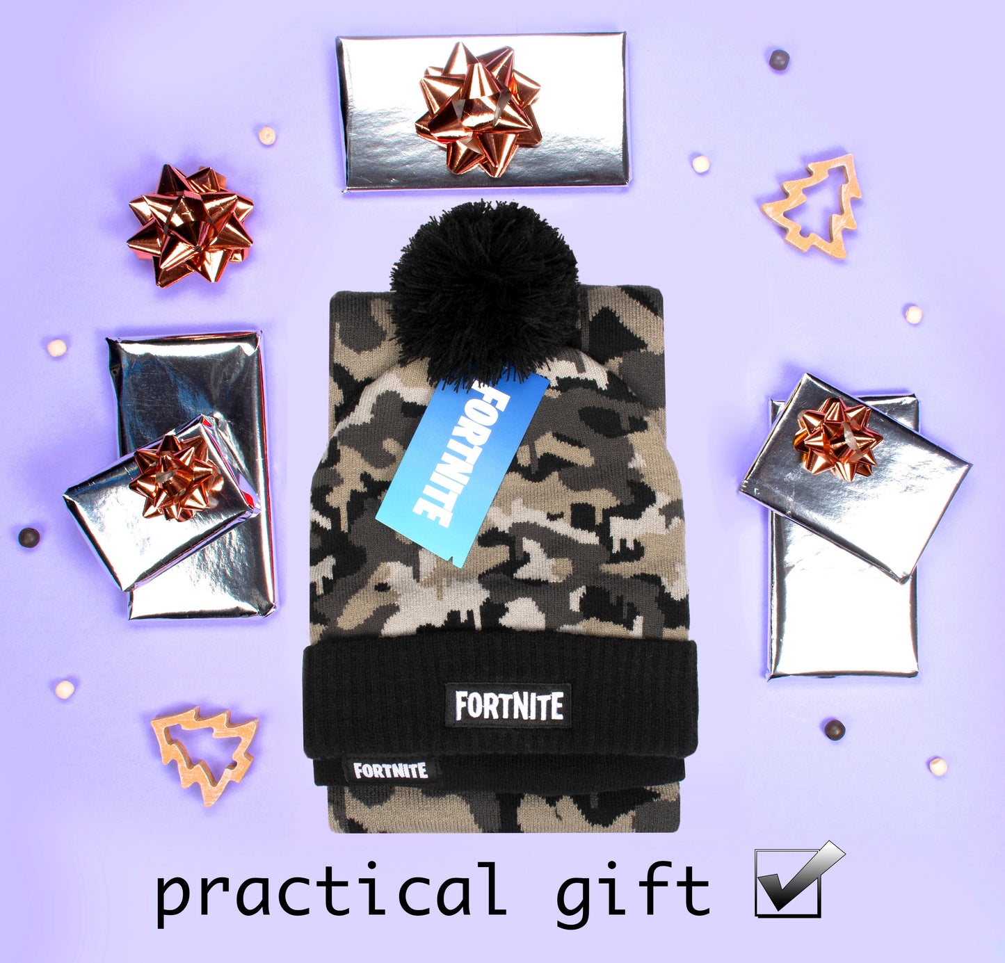 FORTNITE Hat & Scarf Set - Camo Grey