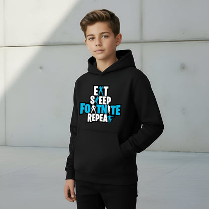 Fringoo gamer Sweat à capuche noir garçon Cotton Rich Soft Hooded Sweatshirt- Eat Fortnite noir