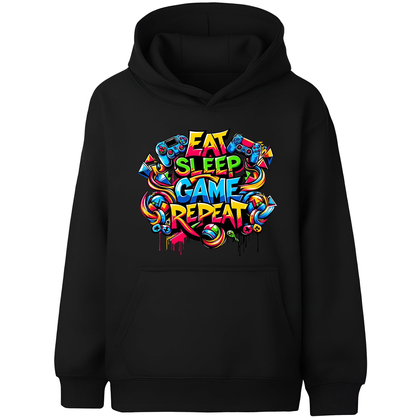 Fringoo Gamer Hoodie Grey for Boys Cotton Rich Soft Hooded Sweatshirt - Eat Game Black