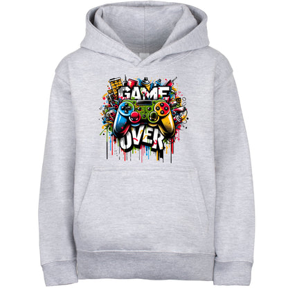 Fringoo Gamer Hoodie Grey for Boys Cotton Rich Soft Hooded Sweatshirt - Game over Graffiti Grey