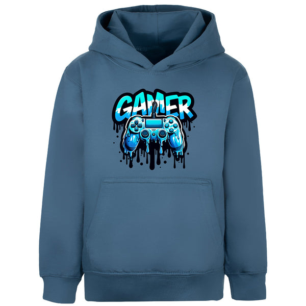 Fringoo Gamer Hoodie for Boys Cotton Rich Soft Hooded Sweatshirt - Dripping Gamer Blue