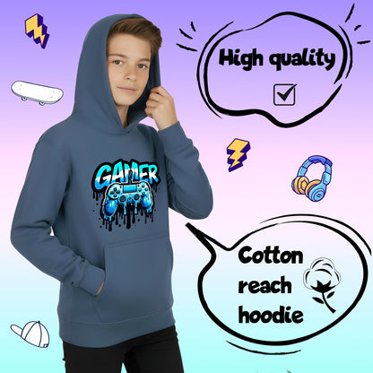 Fringoo Gamer Hoodie for Boys Cotton Rich Soft Hooded Sweatshirt - Dripping Gamer Blue