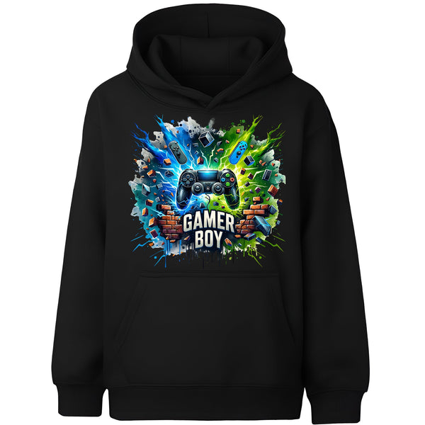 Fringoo Gamer Hoodie for Boys Cotton Rich Soft Hooded Sweatshirt - Gamer Boy Thunder Black