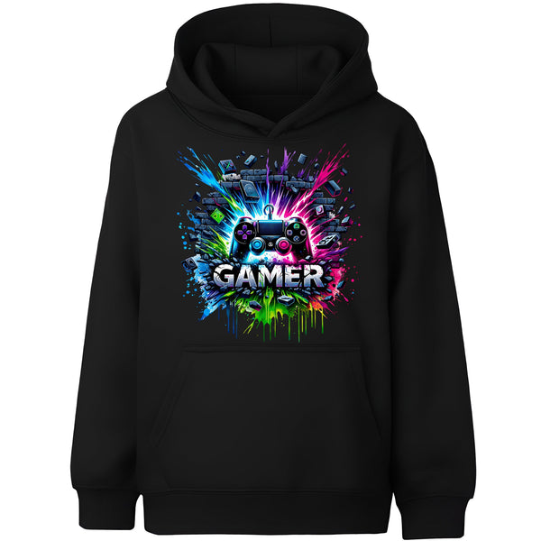 Fringoo Gamer Hoodie for Boys Cotton Rich Soft Hooded Sweatshirt - Gamer Splash Black