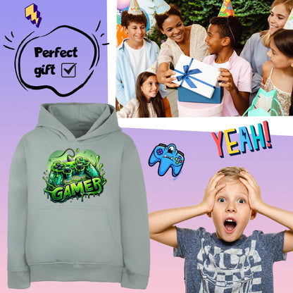 Fringoo Gamer Hoodie for Boys Cotton Rich Soft Hooded Sweatshirt - Gamer Green