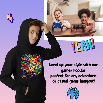Fringoo Gamer Hoodie for Boys Cotton Rich Soft Hooded Sweatshirt - Pads Explode Black