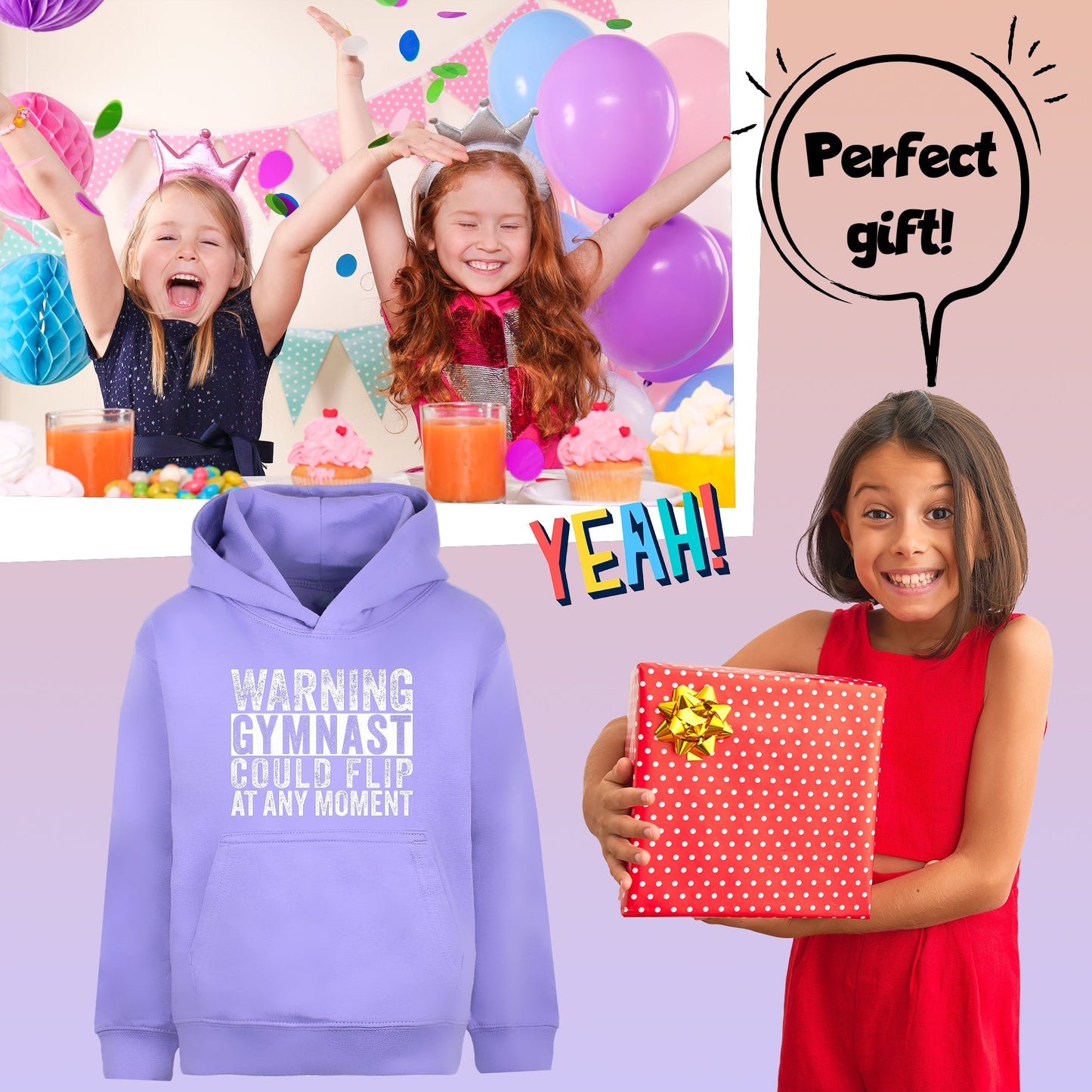 Fringoo Gymnastic Hoodie for Kids Cotton Rich Soft Hooded Sweatshirt - Gymnast Warning Purple