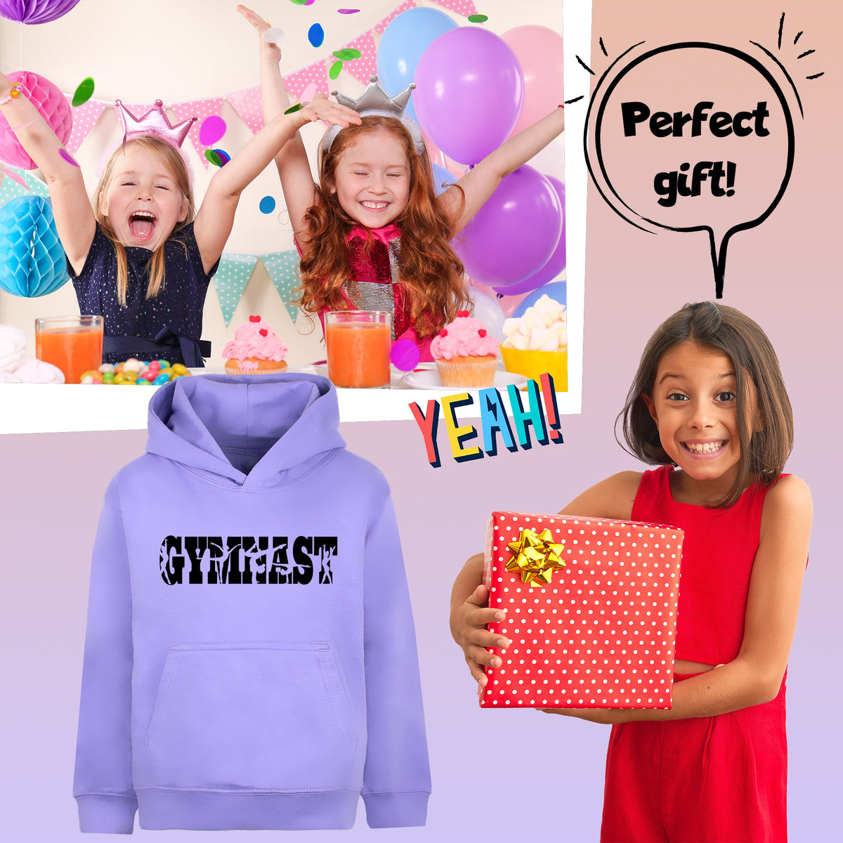 Fringoo Gymnastic Hoodie for Kids Cotton Rich Soft Hooded Sweatshirt - Gymnast Purple