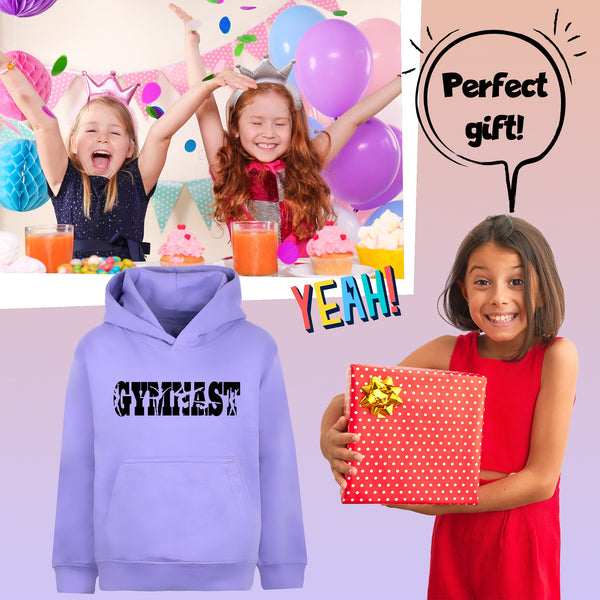 Fringoo Gymnastic Hoodie for Kids Cotton Rich Soft Hooded Sweatshirt - Gymnast Purple
