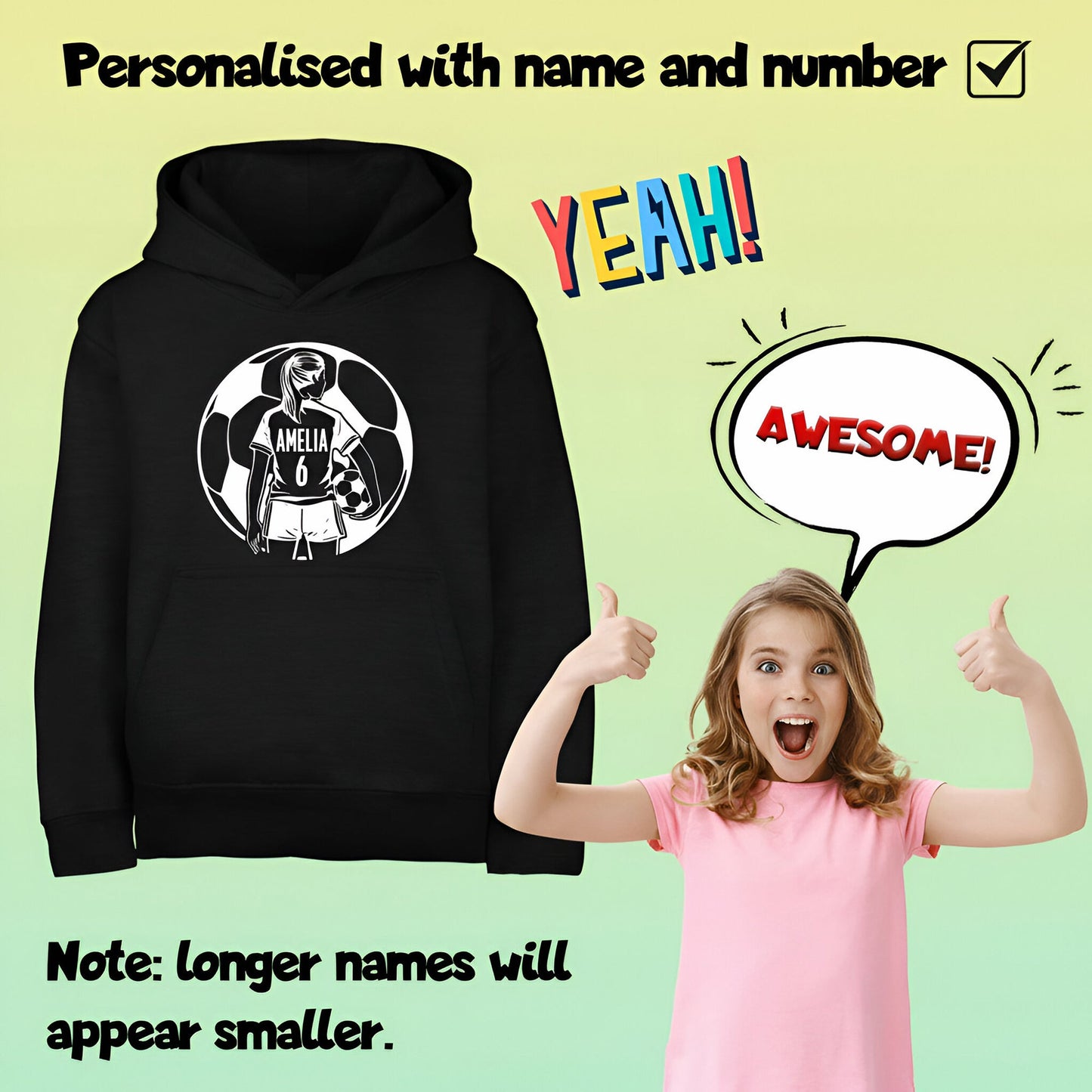 Fringoo Football Hoodie Black for Girls Cotton Rich Soft Hooded Sweatshirt - Football Ball Girls Black