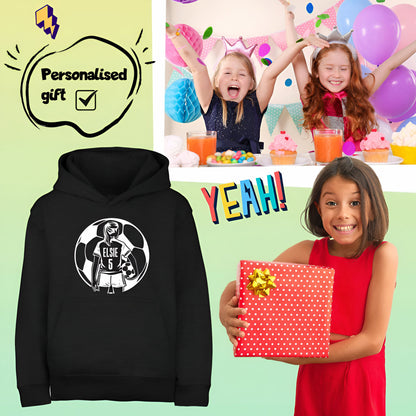 Fringoo Football Hoodie Black for Girls Cotton Rich Soft Hooded Sweatshirt - Football Ball Girls Black
