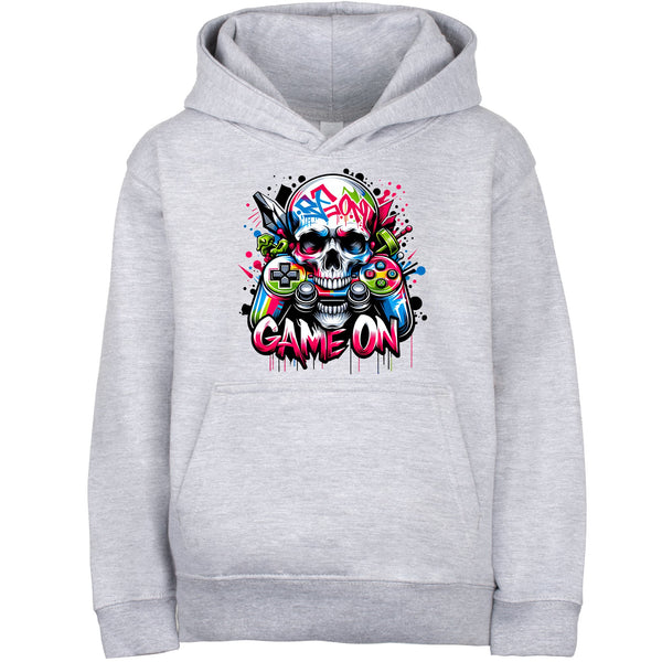 Fringoo Gamer Hoodie Grey for Boys Cotton Rich Soft Hooded Sweatshirt - Game on Skull Grey