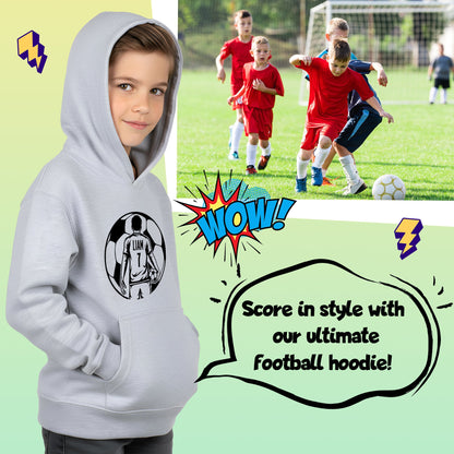 Fringoo Football Hoodie Grey for Boys Cotton Rich Soft Hooded Sweatshirt - Football Ball Boys Grey