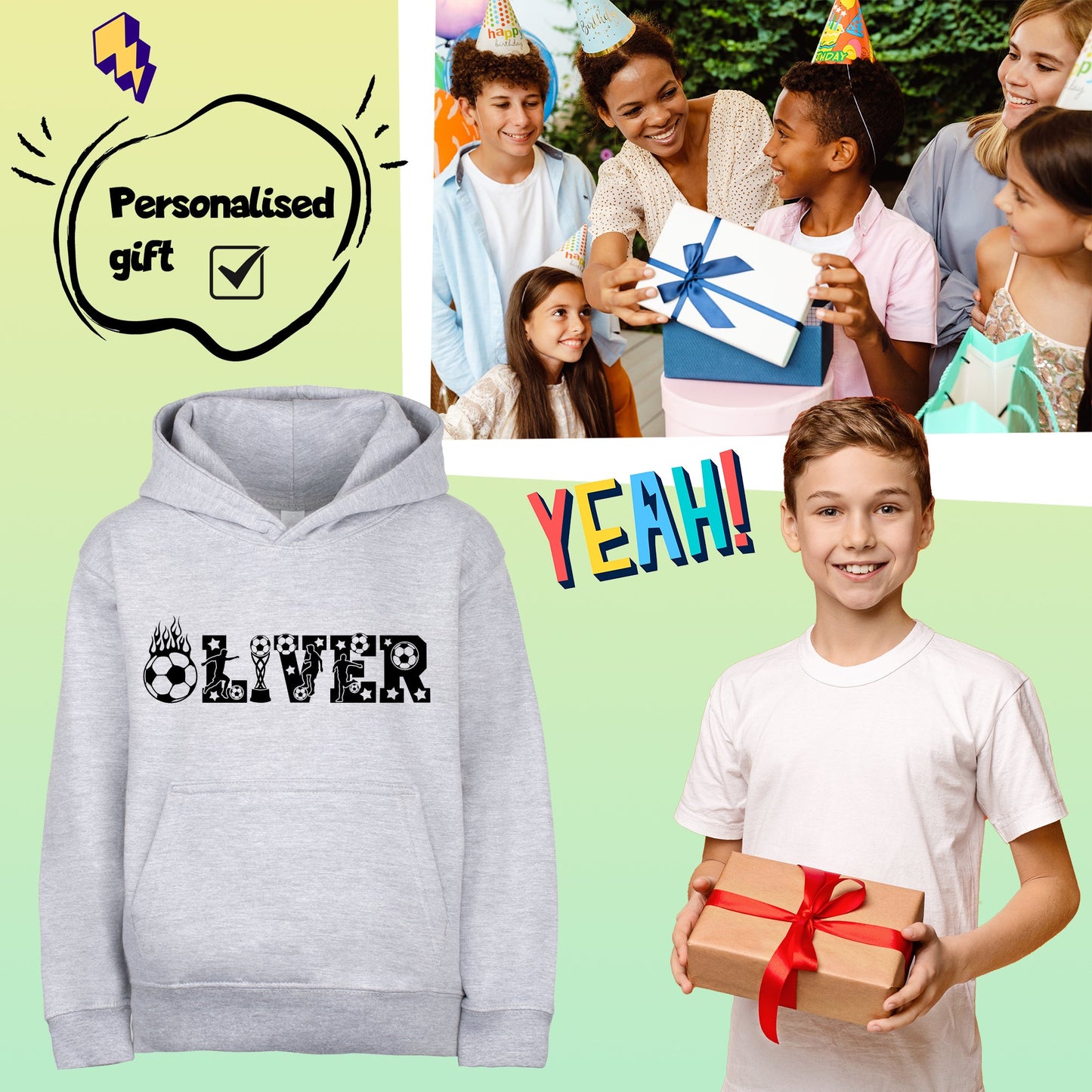 Fringoo Football Hoodie Grey for Boys Cotton Rich Soft Hooded Sweatshirt - Football Alphabet Grey