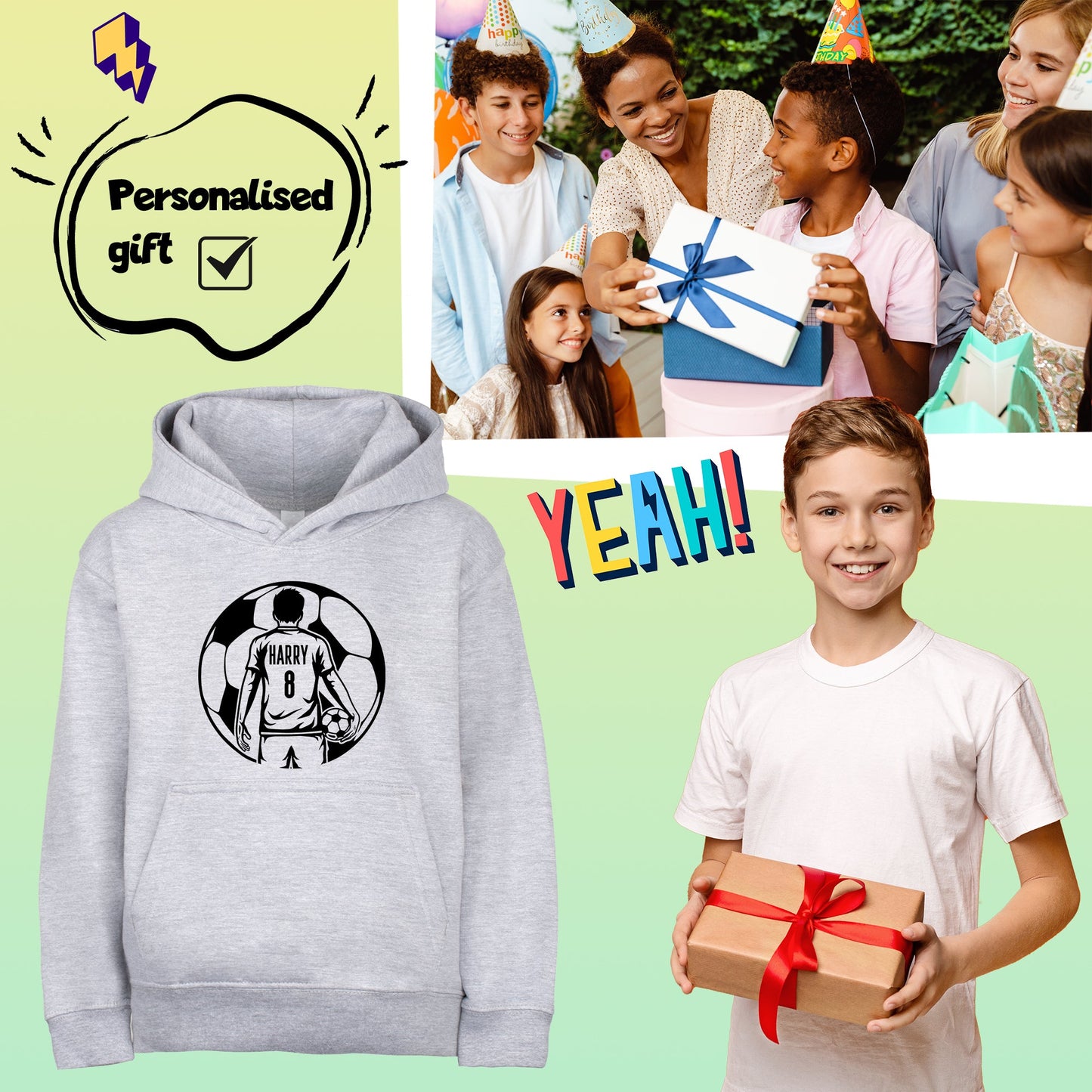 Fringoo Football Hoodie Grey for Boys Cotton Rich Soft Hooded Sweatshirt - Football Ball Boys Grey
