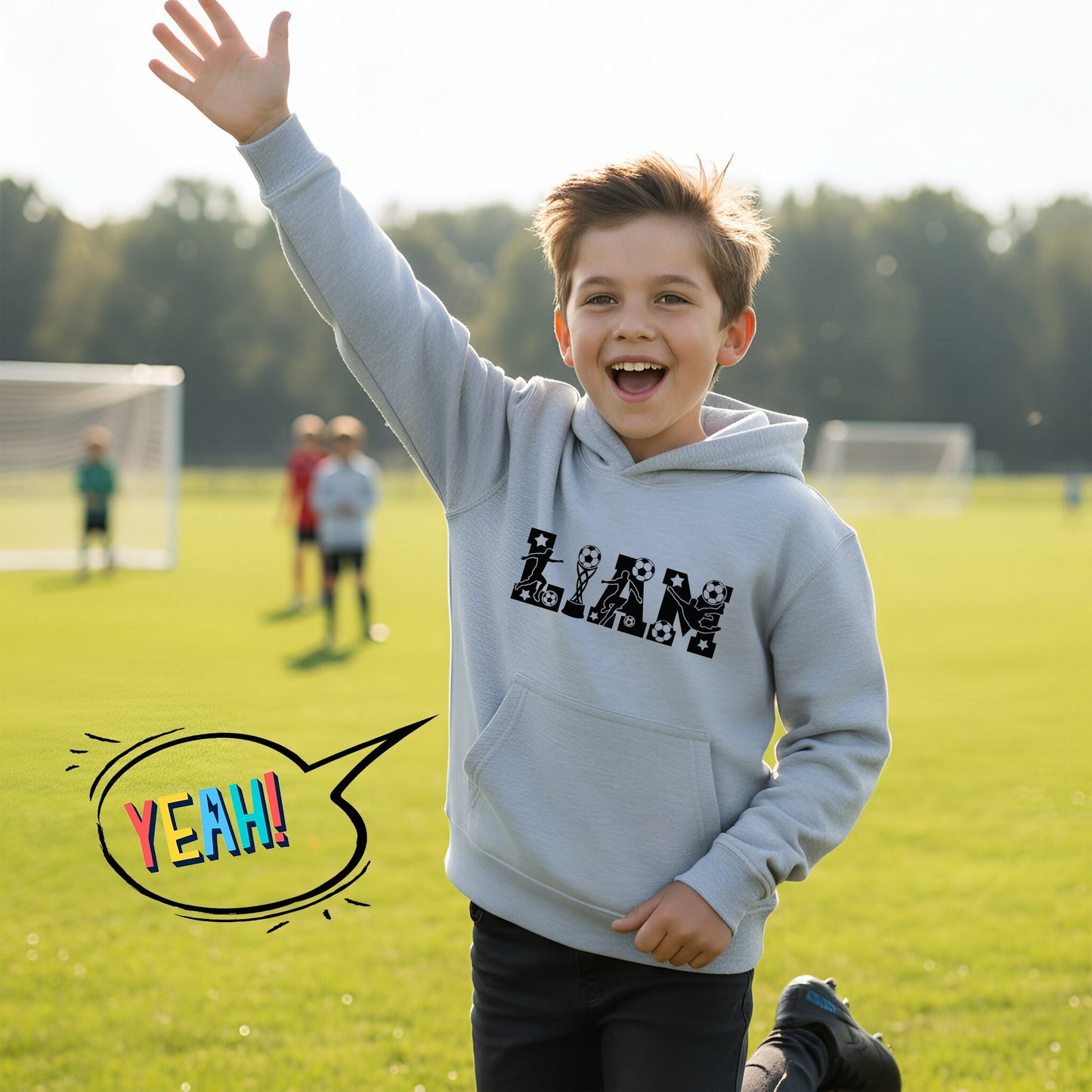 Fringoo Football Hoodie Grey for Boys Cotton Rich Soft Hooded Sweatshirt - Football Alphabet Grey