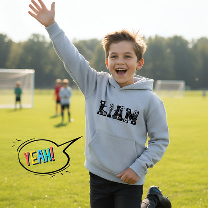 Fringoo Football Hoodie Grey for Boys Cotton Rich Soft Hooded Sweatshirt - Football Alphabet Grey