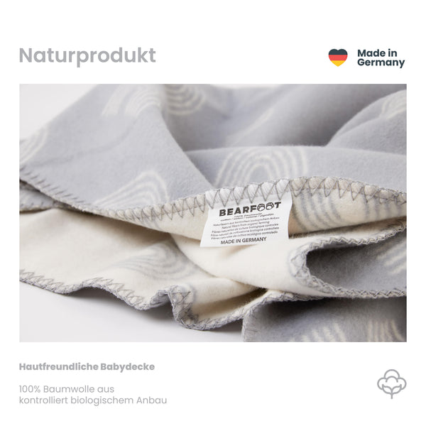 Organic Cotton Baby Blanket, Made in Germany, Rainbow - Grey