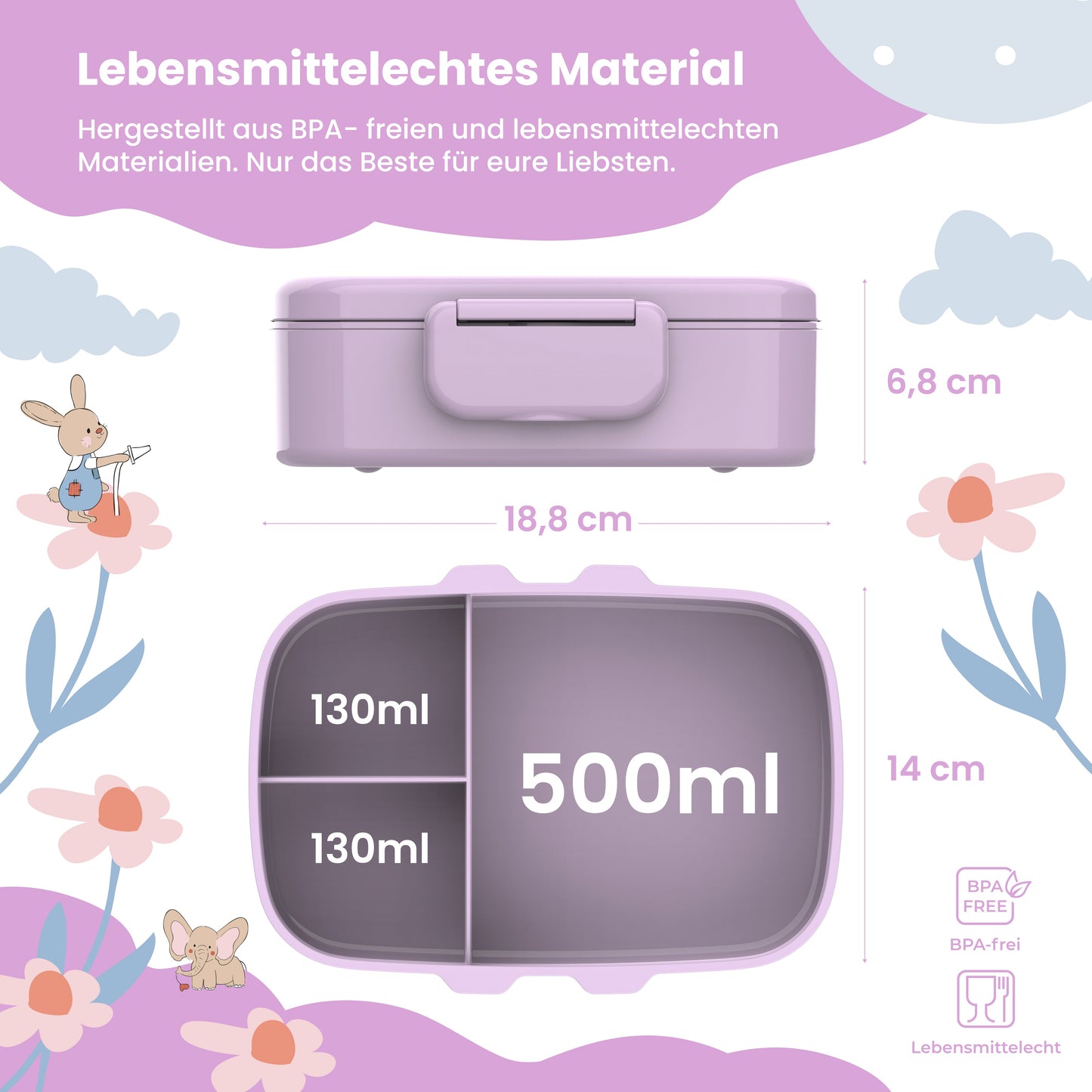 Kids' Lunch Box with Compartments, Lightweight & Leakproof - Purple