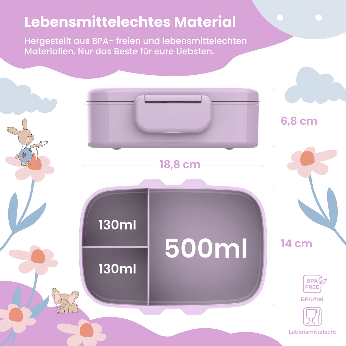 Brotdose Kinder mit Fächern, leicht & auslaufsicher - lila