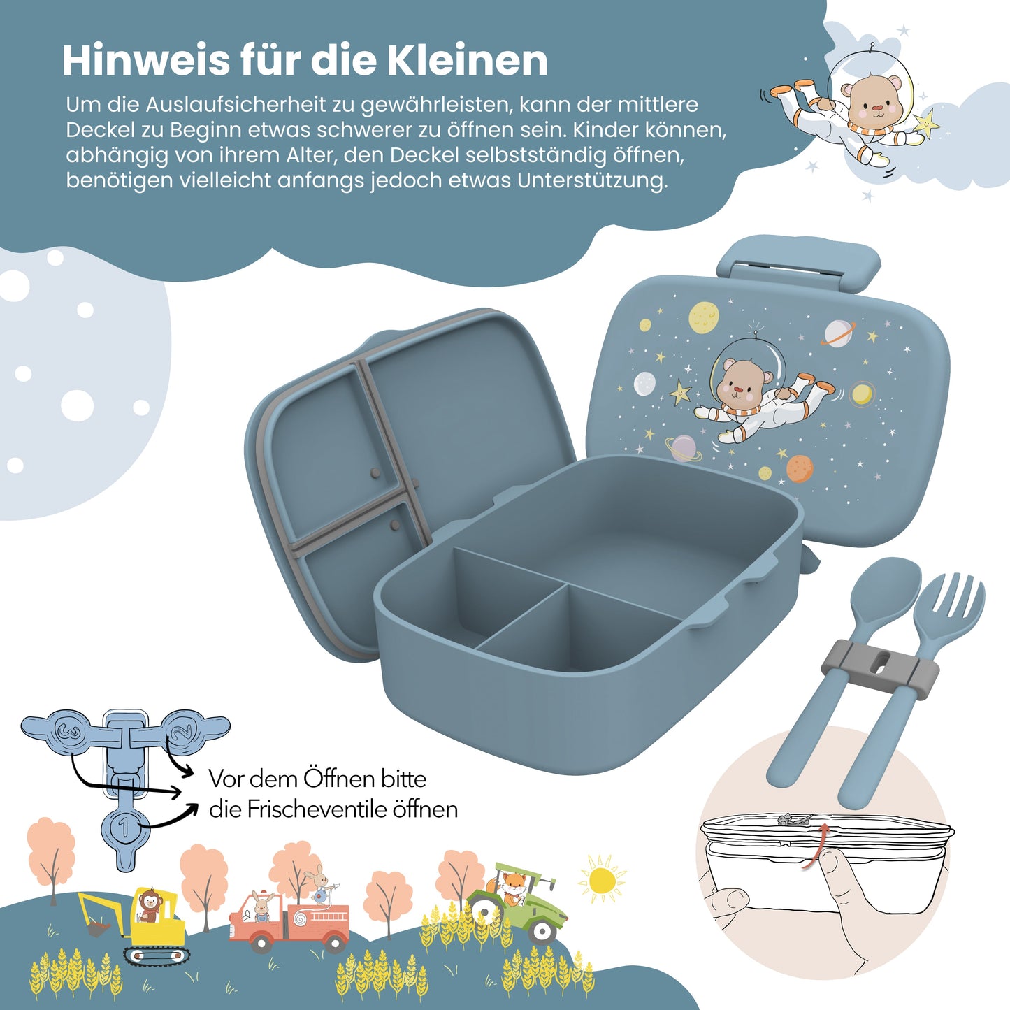 Brotdose Kinder mit Fächern, leicht & auslaufsicher - Bär