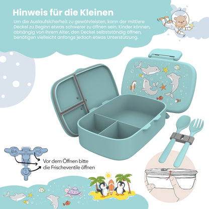 Kids' Lunch Box with Compartments, Lightweight & Leakproof - Dolphin