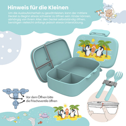 Kids' Bento Box with Compartments, Lightweight & Leakproof - Penguin