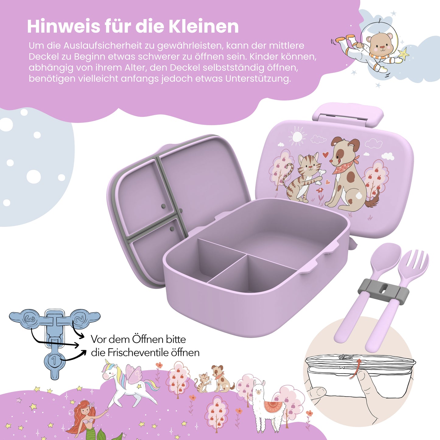 Kids' Bento Box, Lightweight & Leakproof - Dog Cat