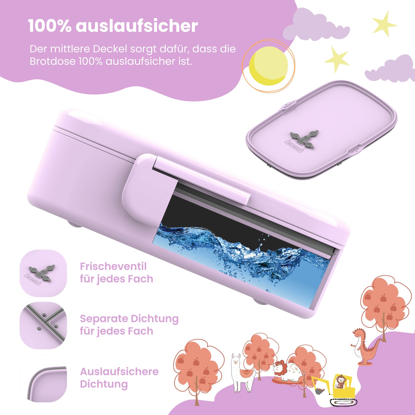 Brotdose Kinder mit Fächern, leicht & auslaufsicher - Lama