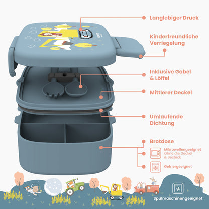 Kids Lunch Box with Compartments, Lightweight & Leak-Proof - Excavator