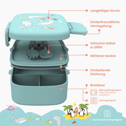 Kids' Lunch Box with Compartments, Lightweight & Leakproof - Dolphin