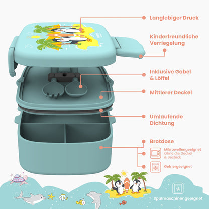 Kids' Bento Box with Compartments, Lightweight & Leakproof - Penguin
