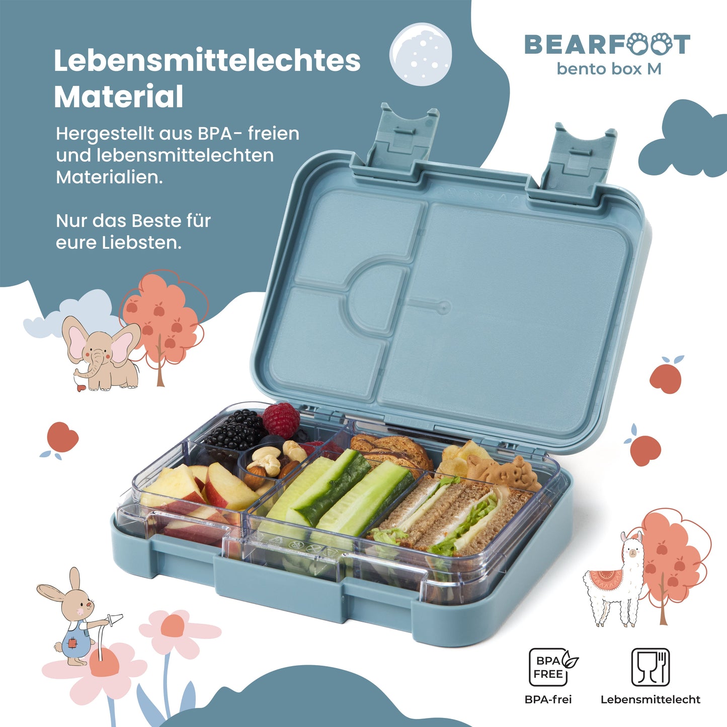 Brotdose Kinder mit Fächern, Lunchbox, Bento box - Bär
