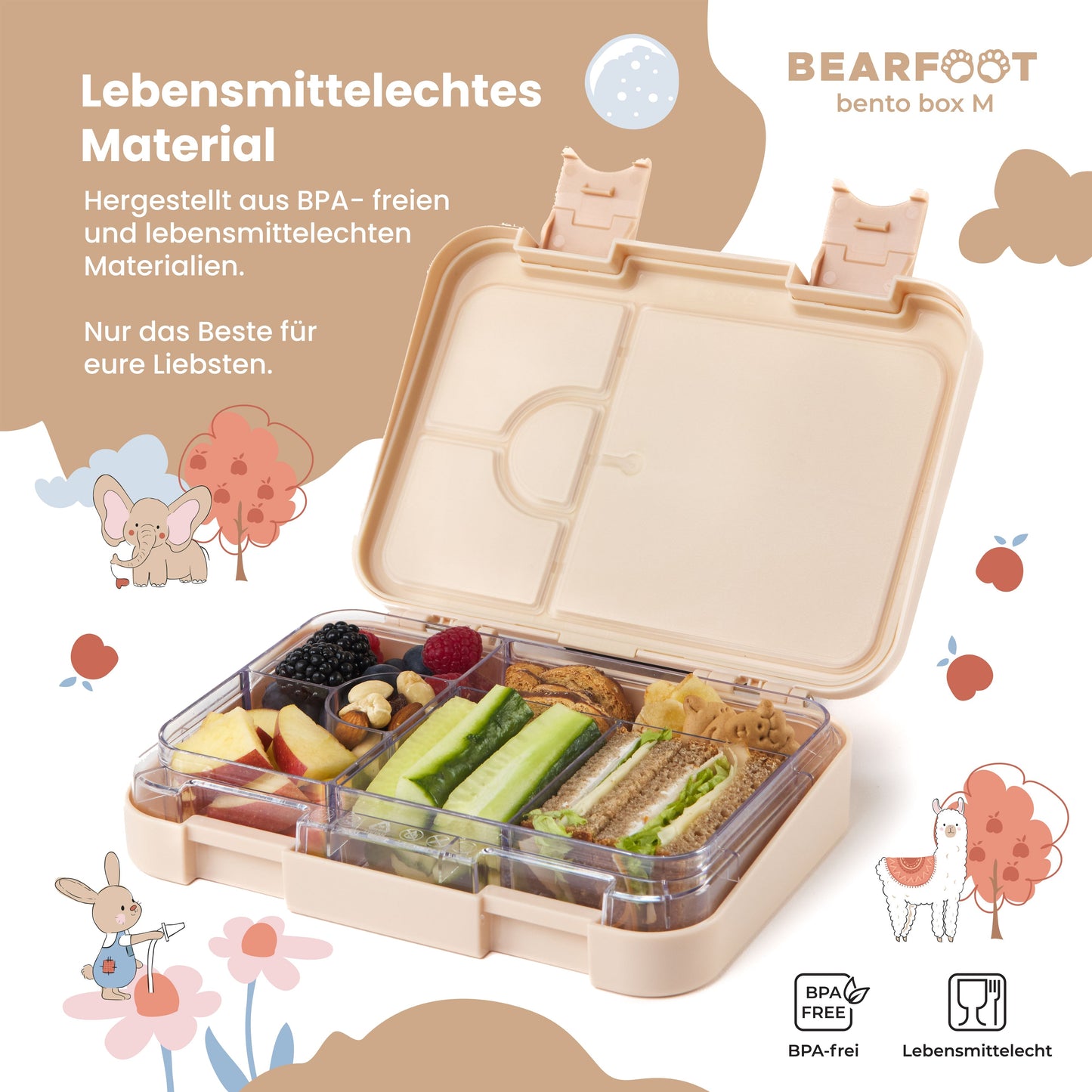 Kids' Lunch Box with Compartments, Lunchbox, Bento Box - Elephants